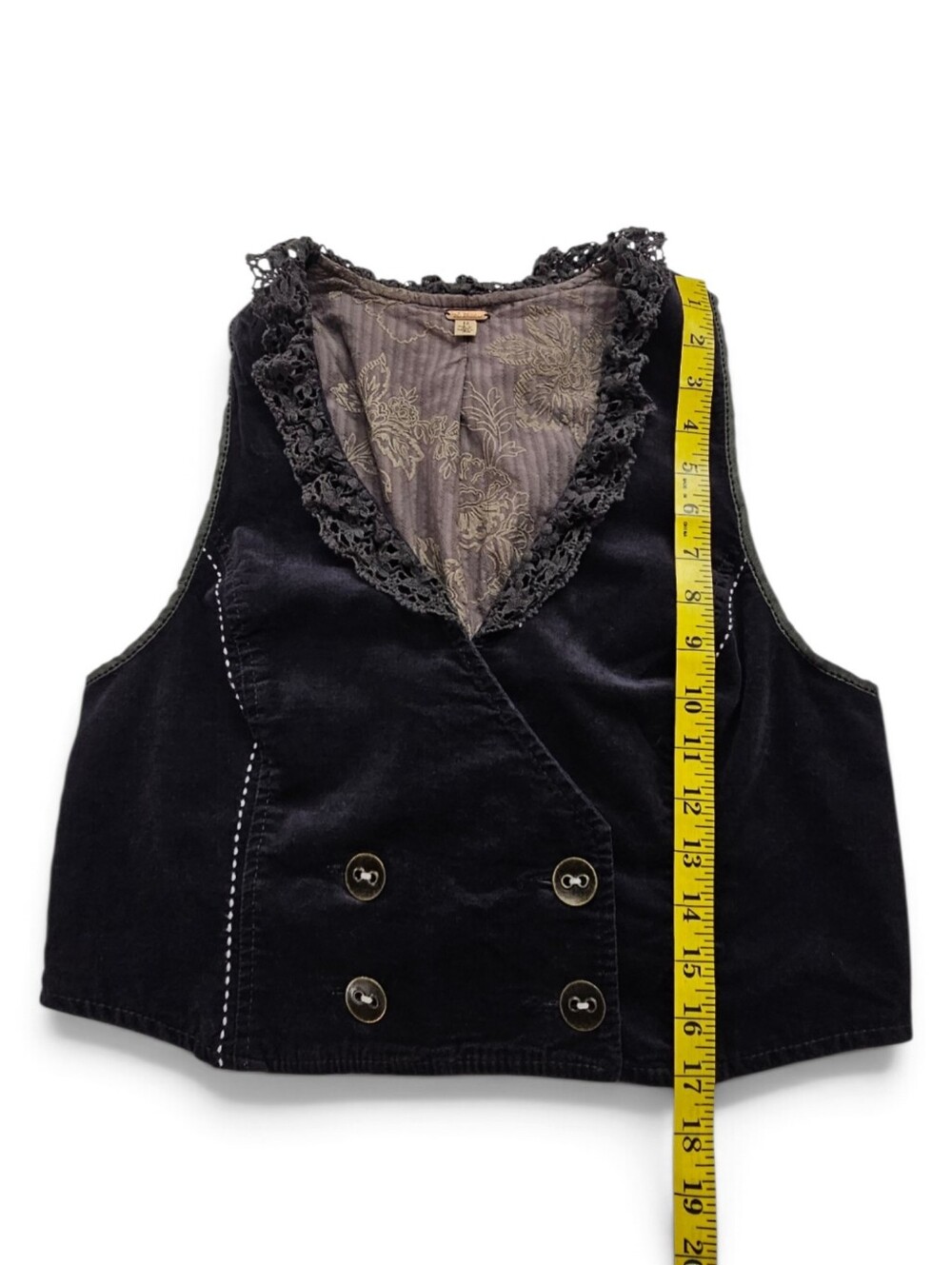Free People Velvet Lace Cropped Vest Purple Size 10 - Picture 6 of 7